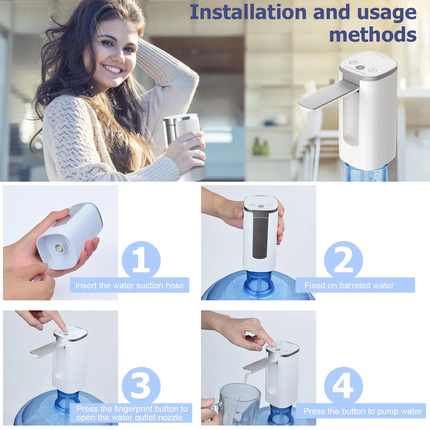 Universal Foldable Automatic Water Bottle Pump with Display